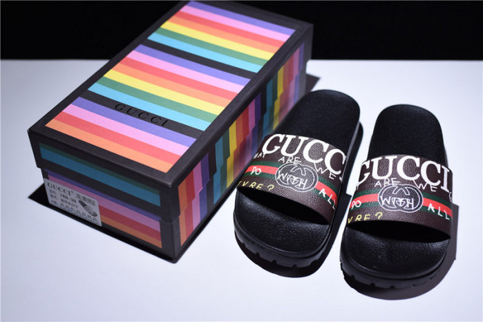 gc leather slide sandal with gg logo mens